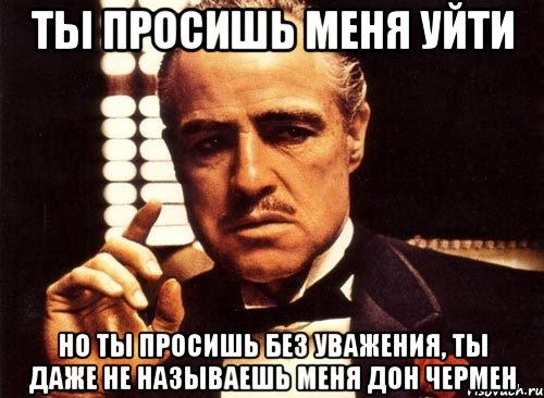 ты просишь меня уйти но ты просишь без уважения, ты даже не называешь меня дон чермен, Мем крестный отец