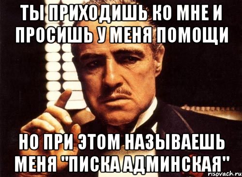 ты приходишь ко мне и просишь у меня помощи но при этом называешь меня "писка админская", Мем крестный отец