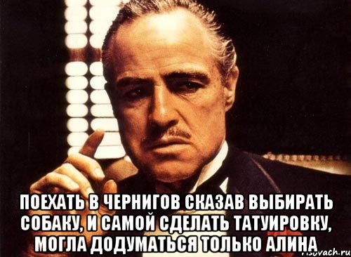  поехать в чернигов сказав выбирать собаку, и самой сделать татуировку, могла додуматься только алина, Мем крестный отец