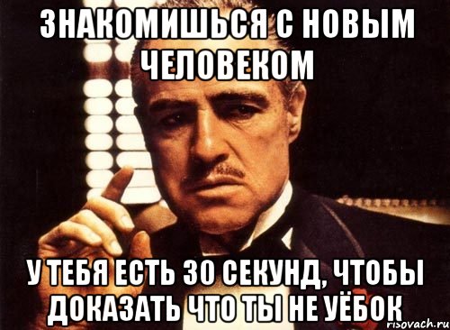 знакомишься с новым человеком у тебя есть 30 секунд, чтобы доказать что ты не уёбок, Мем крестный отец