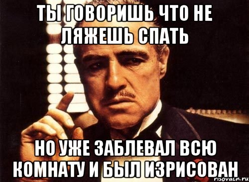 ты говоришь что не ляжешь спать но уже заблевал всю комнату и был изрисован, Мем крестный отец