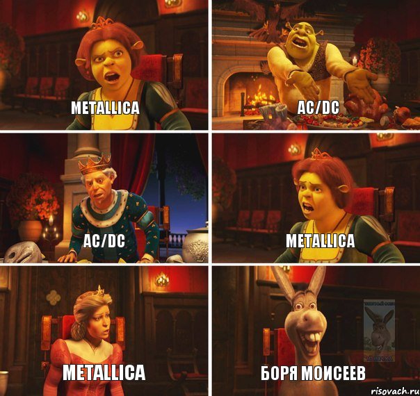 Metallica Ac/dc Ac/dc Metallica Metallica Боря моисеев, Комикс  Шрек Фиона Гарольд Осел