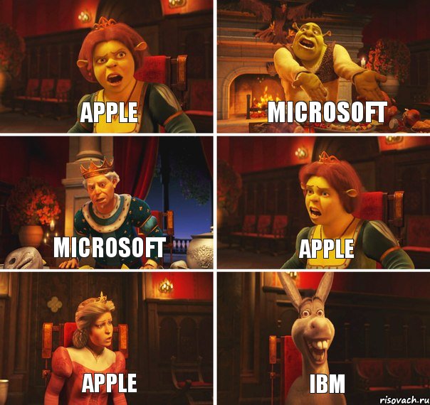 Apple Microsoft Microsoft Apple Apple Ibm, Комикс  Шрек Фиона Гарольд Осел