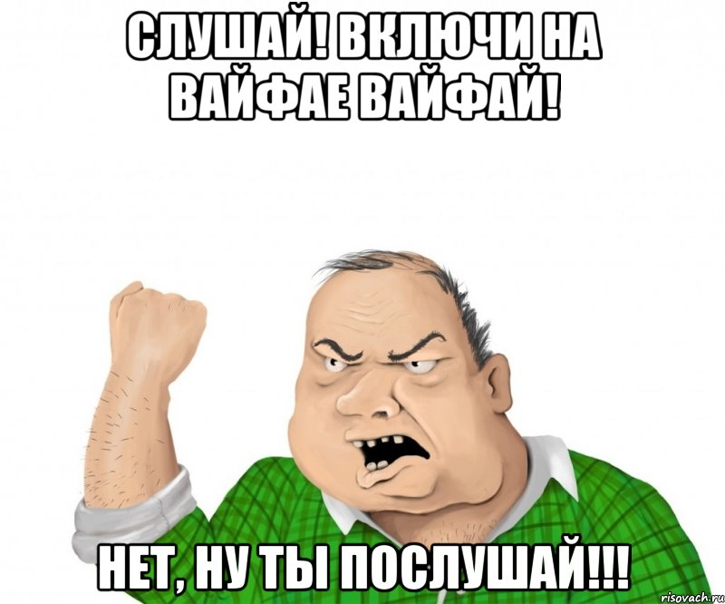 слушай! включи на вайфае вайфай! нет, ну ты послушай!!!, Мем мужик