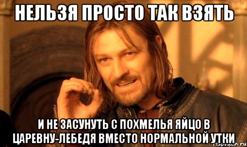 нельзя просто так взять и не засунуть с похмелья яйцо в царевну-лебедя вместо нормальной утки, Мем Нельзя просто так взять и (Боромир мем)