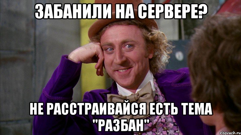 забанили на сервере? не расстраивайся есть тема "разбан", Мем Ну давай расскажи (Вилли Вонка)