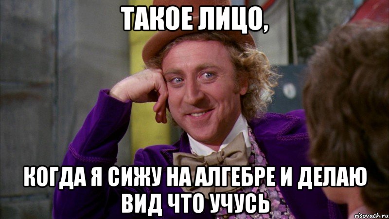 такое лицо, когда я сижу на алгебре и делаю вид что учусь, Мем Ну давай расскажи (Вилли Вонка)