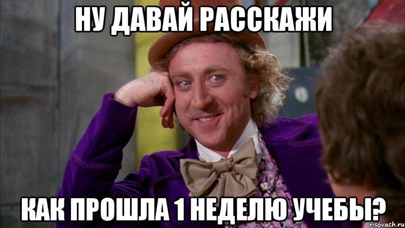 ну давай расскажи как прошла 1 неделю учебы?, Мем Ну давай расскажи (Вилли Вонка)