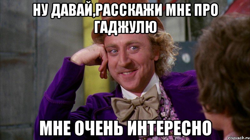 ну давай,расскажи мне про гаджулю мне очень интересно, Мем Ну давай расскажи (Вилли Вонка)