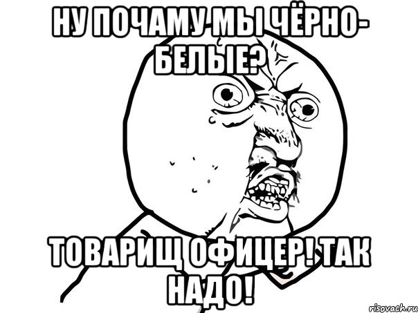 ну почаму мы чёрно- белые? товарищ офицер! так надо!, Мем Ну почему (белый фон)