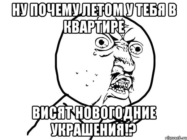 ну почему летом у тебя в квартире висят новогодние украшения!?, Мем Ну почему (белый фон)