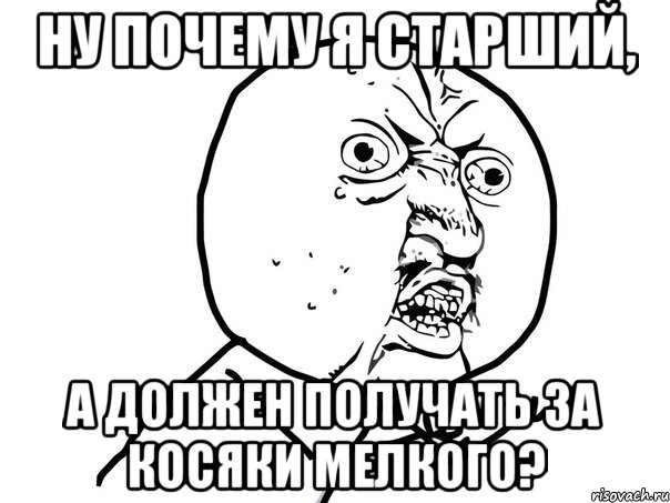 ну почему я старший, а должен получать за косяки мелкого?, Мем Ну почему (белый фон)