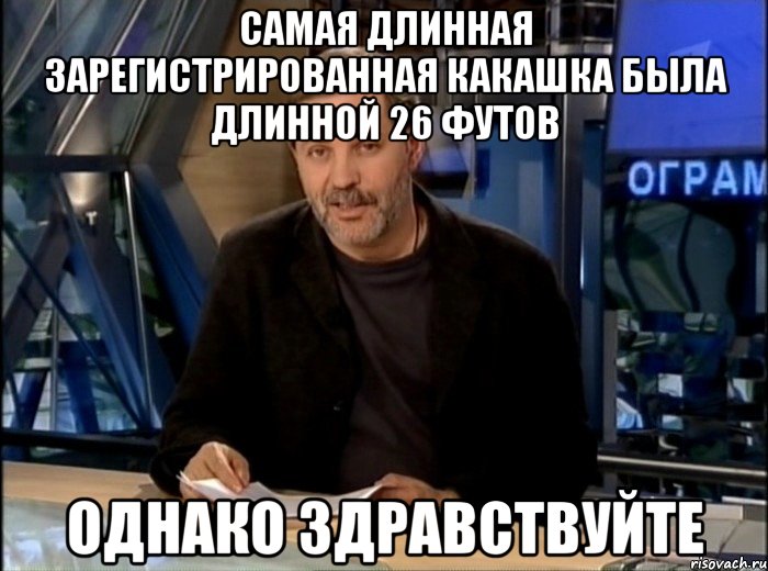 самая длинная зарегистрированная какашка была длинной 26 футов однако здравствуйте, Мем Однако Здравствуйте