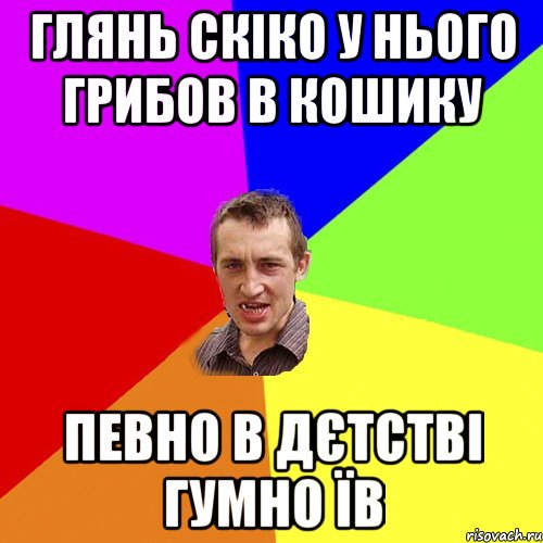 глянь скіко у нього грибов в кошику певно в дєтстві гумно їв, Мем Чоткий паца