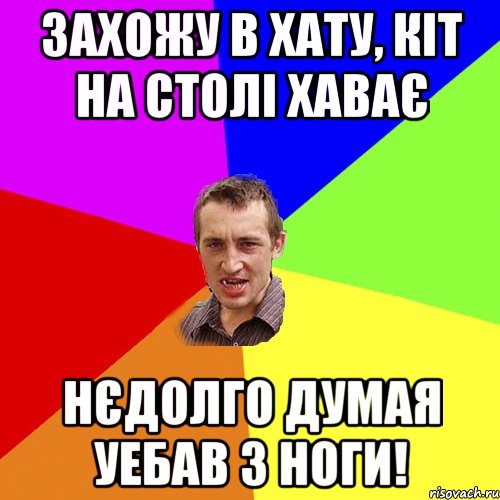 захожу в хату, кіт на столі хаває нєдолго думая уебав з ноги!, Мем Чоткий паца