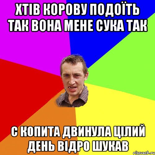 хтів корову подоїть так вона мене сука так с копита двинула цілий день відро шукав, Мем Чоткий паца