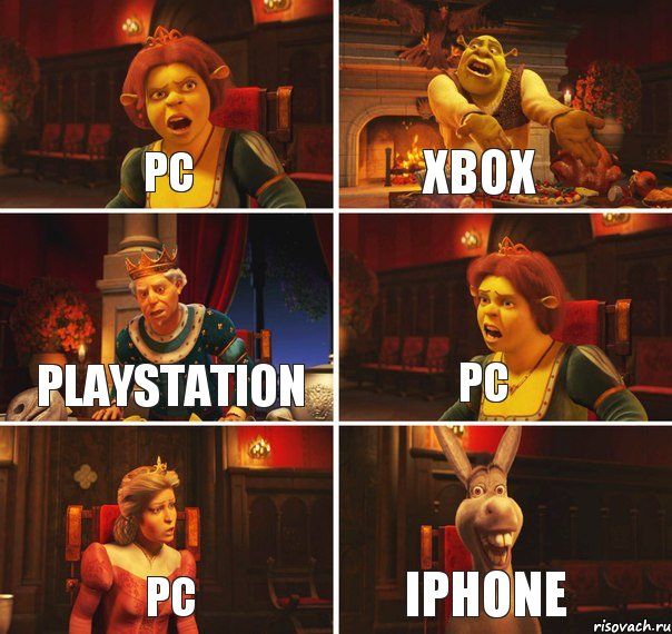 PC Xbox Playstation PC PC IPhone, Комикс  Шрек Фиона Гарольд Осел