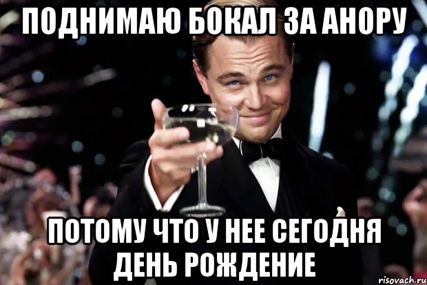 поднимаю бокал за анору потому что у нее сегодня день рождение, Мем Великий Гэтсби (бокал за тех)