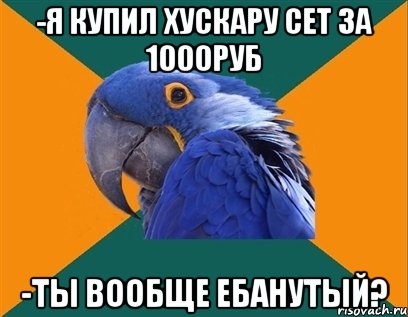 -я купил хускару сет за 1000руб -ты вообще ебанутый?, Мем Попугай параноик