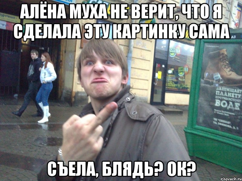 алёна муха не верит, что я сделала эту картинку сама съела, блядь? ок?, Мем Пошел на хуй