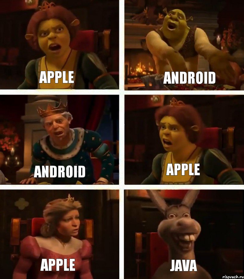 Apple Android Apple Android Apple Java, Комикс  Шрек Фиона Гарольд Осел