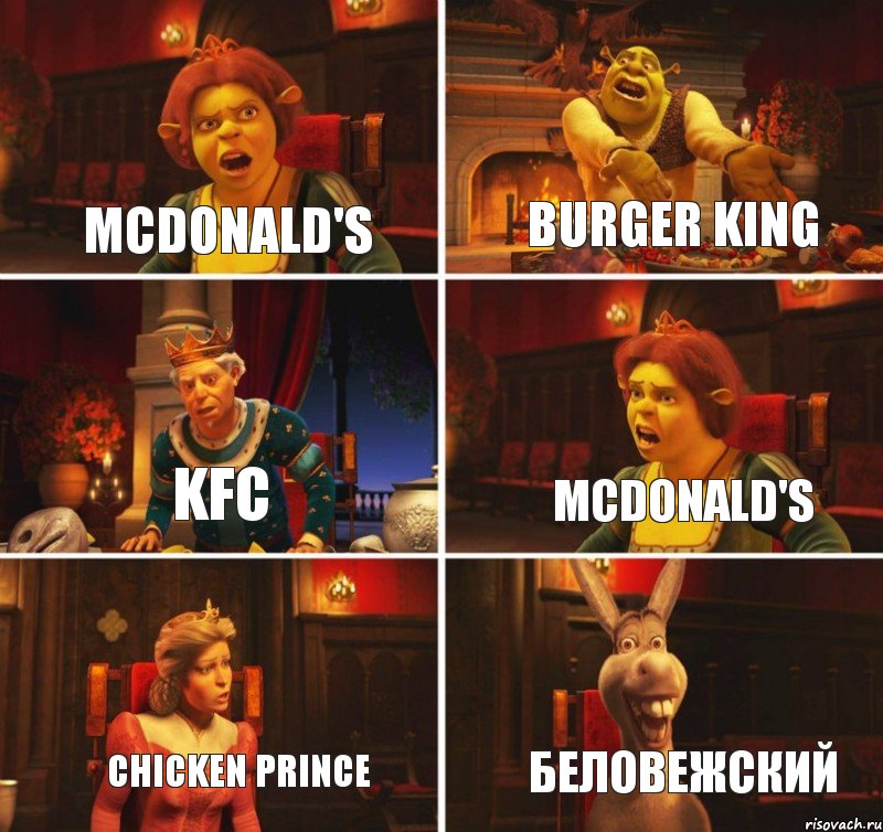 McDonald's Burger King KFC McDonald's Chicken Prince Беловежский, Комикс  Шрек Фиона Гарольд Осел