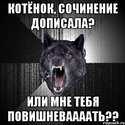 котёнок, сочинение дописала? или мне тебя повишневаааать??, Мем Сумасшедший волк