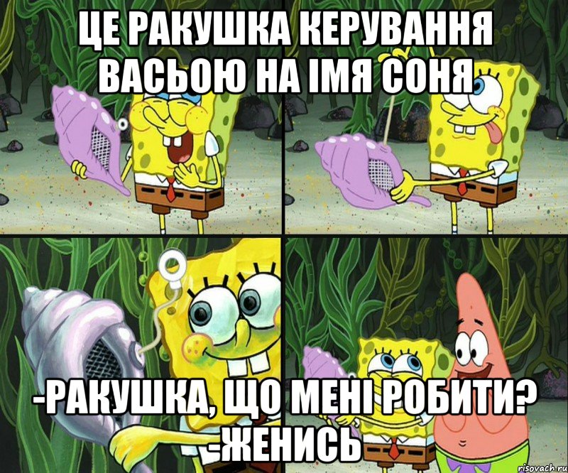 це ракушка керування васьою на імя соня -ракушка, що мені робити? -женись, Комикс  Волшебная ракушка приятность