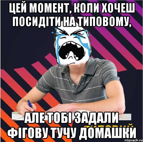 цей момент, коли хочеш посидіти на типовому, але тобі задали фігову тучу домашки