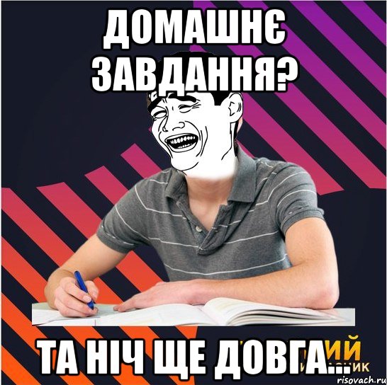 домашнє завдання? та ніч ще довга..., Мем Типовий одинадцятикласник