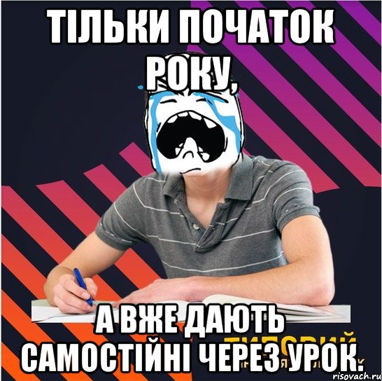 тільки початок року, а вже дають самостійні через урок., Мем Типовий одинадцятикласник