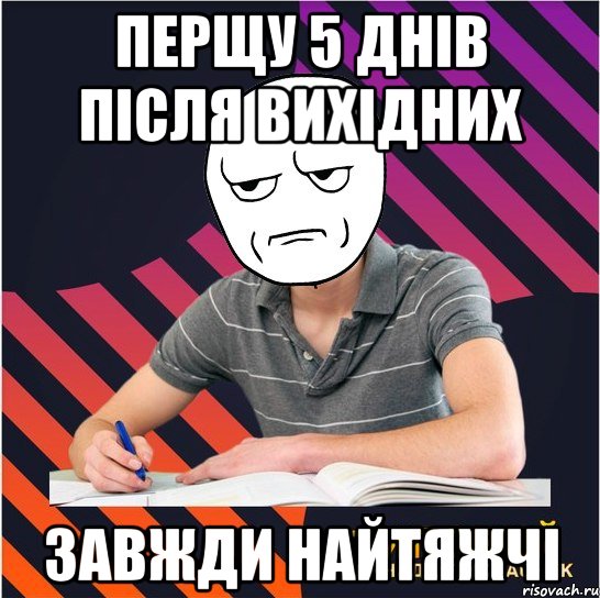 перщу 5 днів після вихідних завжди найтяжчі, Мем Типовий одинадцятикласник