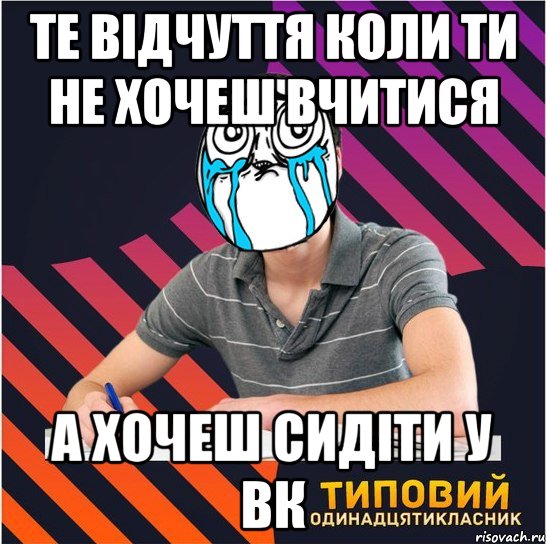 те відчуття коли ти не хочеш вчитися а хочеш сидіти у вк, Мем Типовий одинадцятикласник