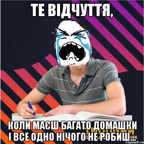 те відчуття, коли маєш багато домашки і все одно нічого не робиш...