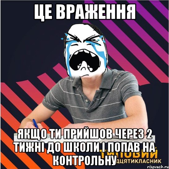 це враження якщо ти прийшов через 2 тижні до школи і попав на контрольну, Мем Типовий одинадцятикласник