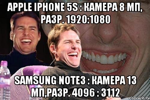 apple iphone 5s : камера 8 мп, разр. 1920:1080 samsung note3 : камера 13 мп,разр. 4096 : 3112, Мем том круз