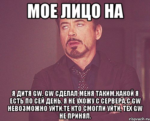 мое лицо на я дитя gw. gw cделал меня таким,какой я есть по сей день. я не ухожу с сервера,с gw невозможно уйти.те кто смогли уйти, тех gw не принял., Мем твое выражение лица