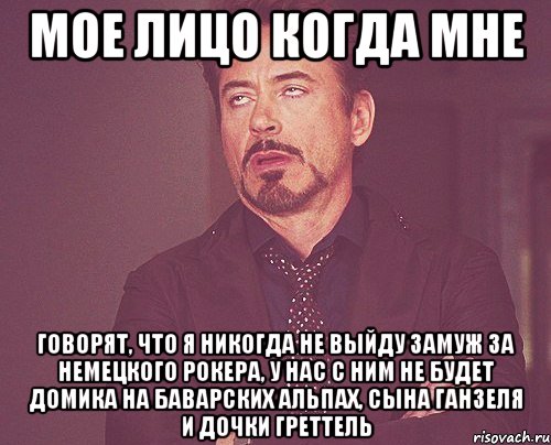 мое лицо когда мне говорят, что я никогда не выйду замуж за немецкого рокера, у нас с ним не будет домика на баварских альпах, сына ганзеля и дочки греттель, Мем твое выражение лица