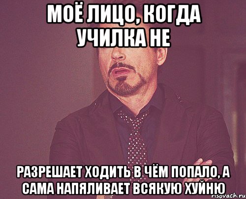 моё лицо, когда училка не разрешает ходить в чём попало, а сама напяливает всякую хуйню, Мем твое выражение лица