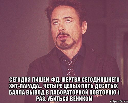  сегодня пишем фд, жертва сегодняшнего хит-парада... четыре целых пять десятых балла вывод в лабораторной повторяю 1 раз, убиться веником, Мем твое выражение лица