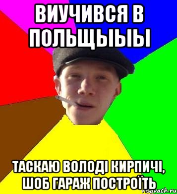 виучився в польщыыы таскаю володі кирпичі, шоб гараж построїть, Мем умный гопник