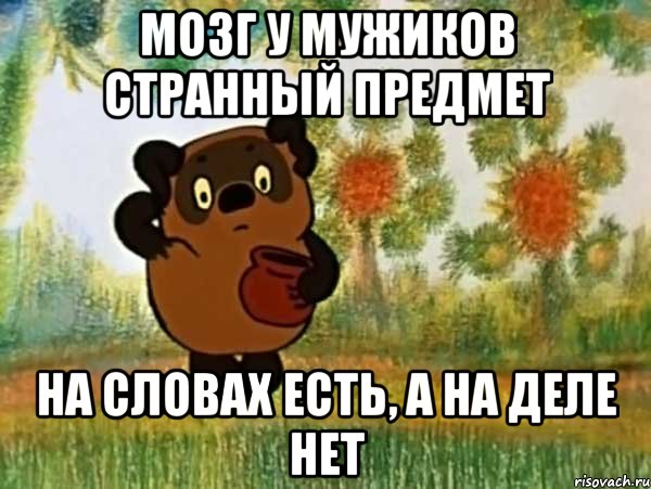 мозг у мужиков странный предмет на словах есть, а на деле нет, Мем Винни пух чешет затылок