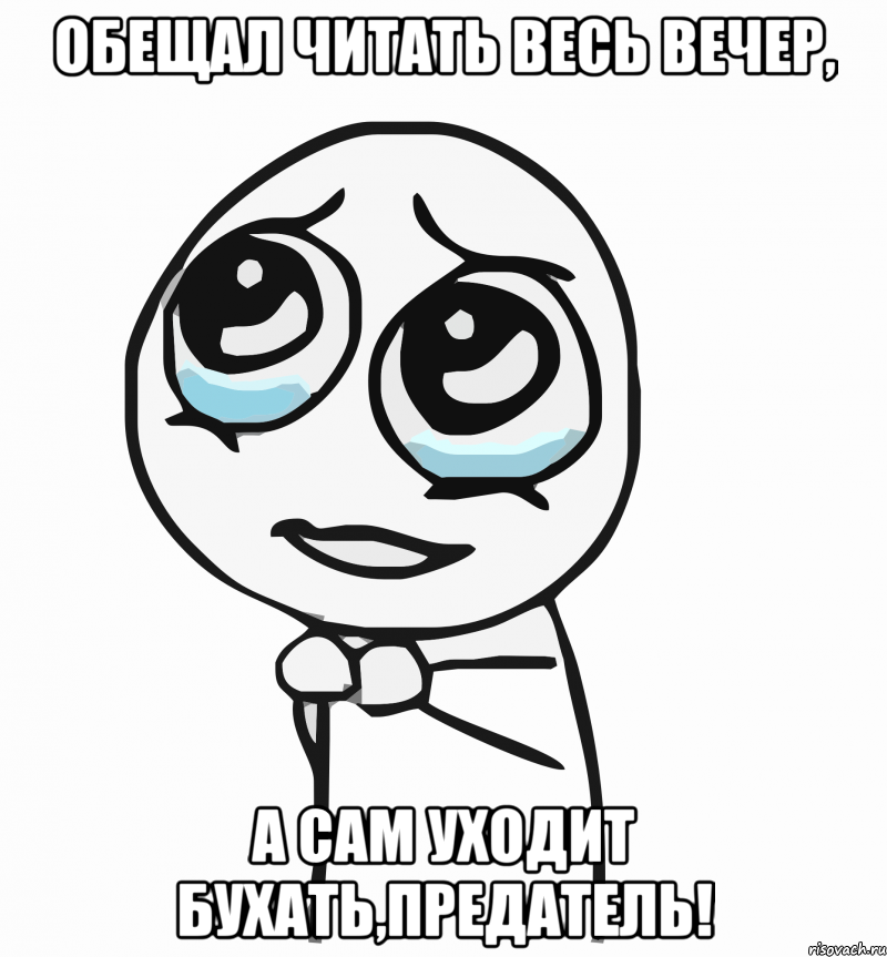 обещал читать весь вечер, а сам уходит бухать,предатель!, Мем  ну пожалуйста (please)