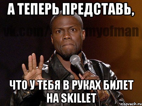 а теперь представь, что у тебя в руках билет на skillet, Мем  А теперь представь