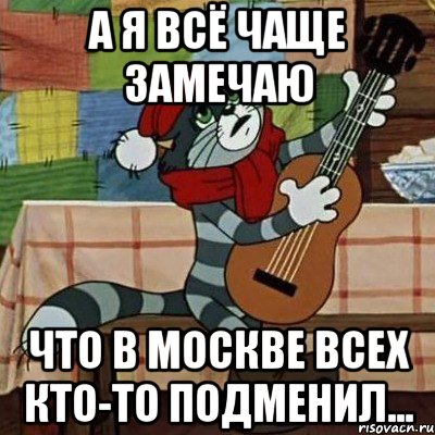 а я всё чаще замечаю что в москве всех кто-то подменил..., Мем Кот Матроскин с гитарой