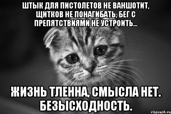 штык для пистолетов не ваншотит, щитков не понагибать, бег с препятствиями не устроить... жизнь тленна, смысла нет. безысходность., Мем  безысходность