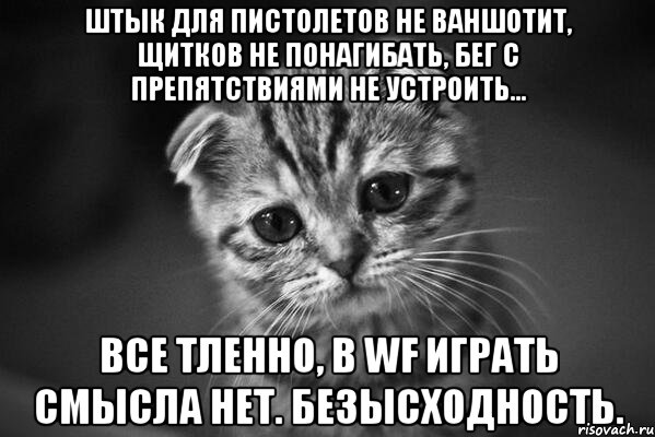 штык для пистолетов не ваншотит, щитков не понагибать, бег с препятствиями не устроить... все тленно, в wf играть смысла нет. безысходность., Мем  безысходность