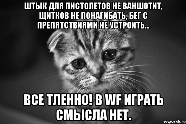 штык для пистолетов не ваншотит, щитков не понагибать, бег с препятствиями не устроить... все тленно! в wf играть смысла нет., Мем  безысходность