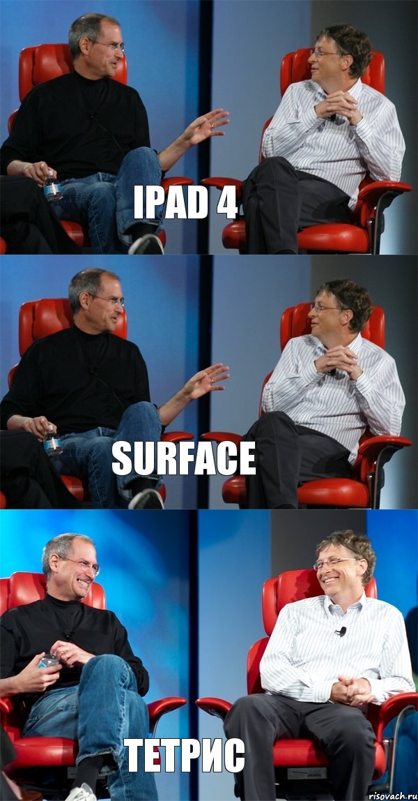 IPAD 4 SURFACE ТЕТРИС, Комикс Стив Джобс и Билл Гейтс (3 зоны)