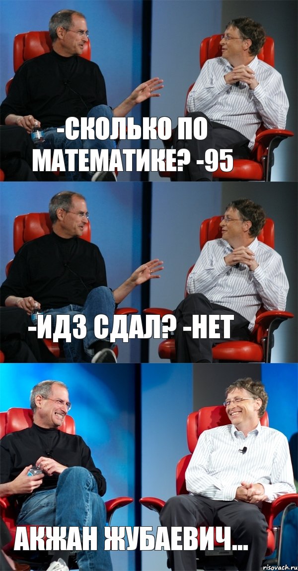 -Сколько по математике? -95 -ИДЗ сдал? -нет Акжан Жубаевич..., Комикс Стив Джобс и Билл Гейтс (3 зоны)